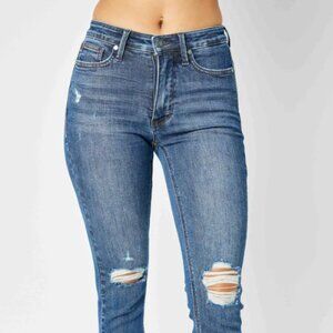 Judy Blue Mid Rise Distressed Tummy Control Skinny